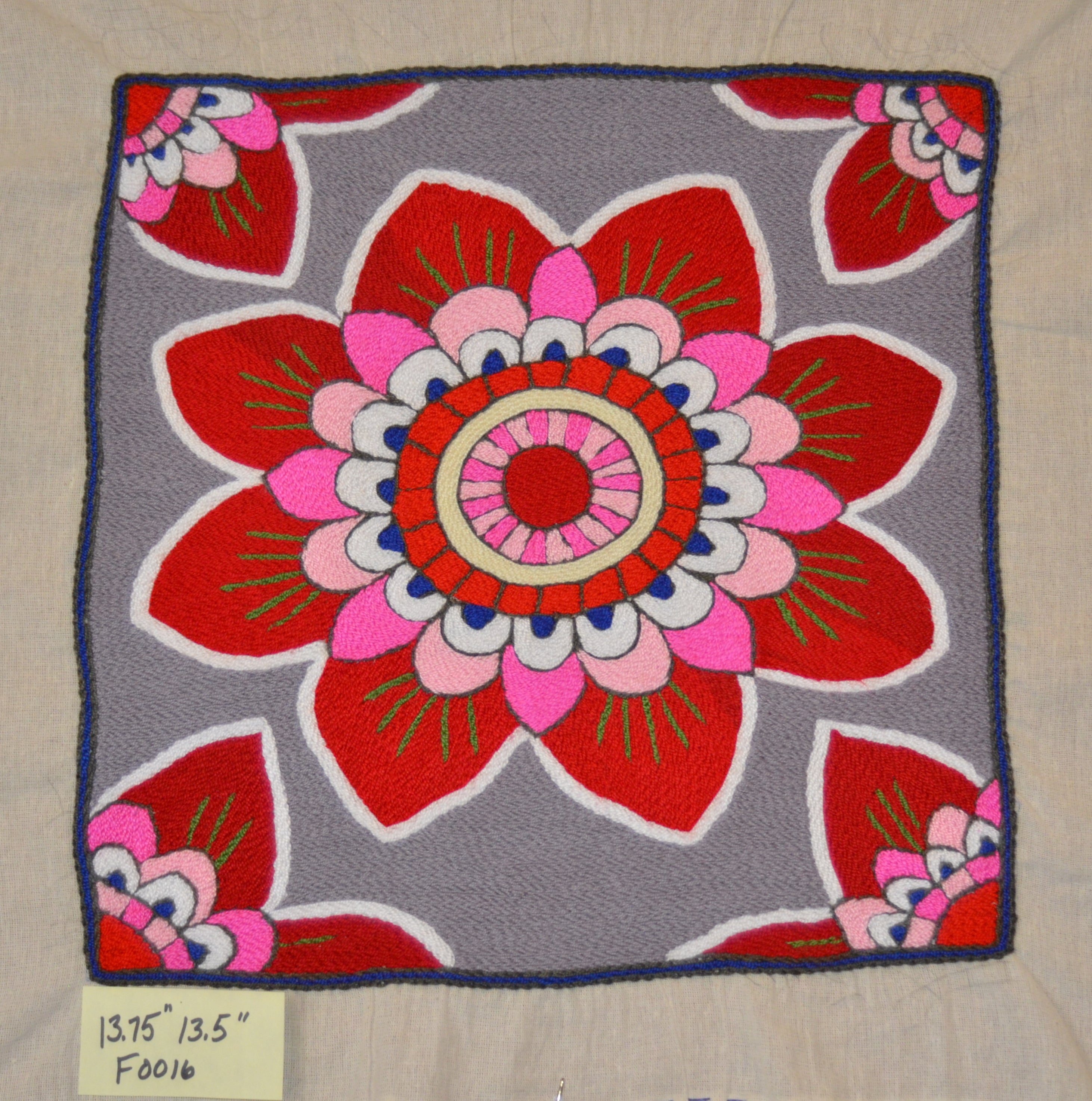 Embroidery "Flats" Red floral on Grey